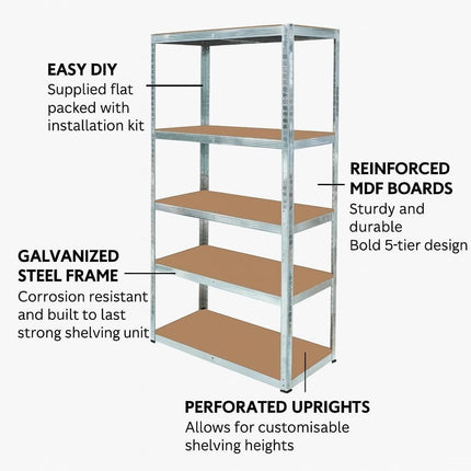5 Tier Steel Garage Shelving Unit – Silver
