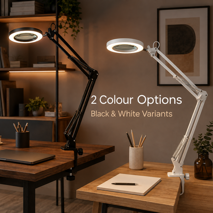 3X Magnifying Desk Lamp LED Light Dimmable 3 Light Colour Step Dimming Swing Arm