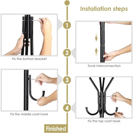 12-Hook Metal Coat Rack Stand Tree for Hats, Clothes, Umbrellas & Accessories