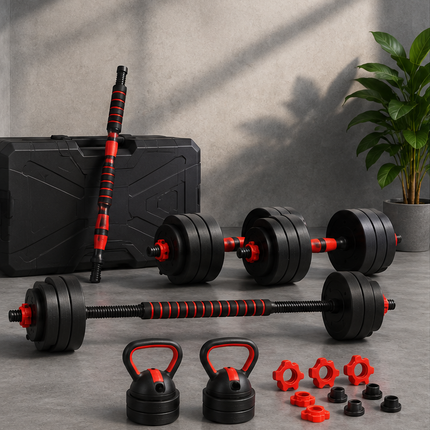 Adjustable Dumbbell Barbell Kettlebell 6 in 1 Weight Set Home Gym Workout  10KG