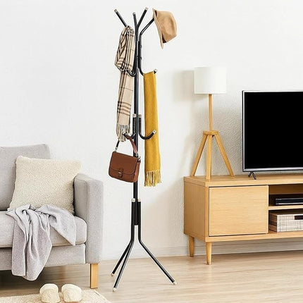 Black Coat Stand Garment Rack Metal Jacket Umbrella Hanger Standing 12 Hook Rack