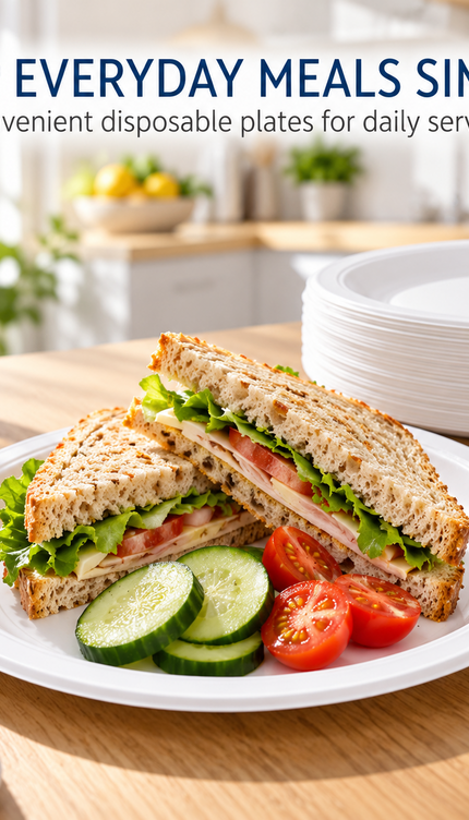 50 Pack White Disposable Paper Plates Biodegradable 9 Inch