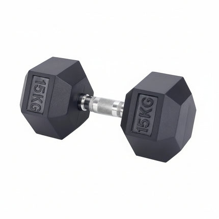 15kg Rubber Hex Dumbbell Ergo Hand Weight Gym Strength Training Home Workout
