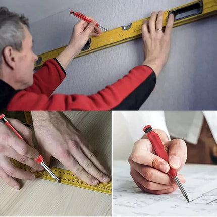 Carpenter Pencil Set + 6 Refills Deep Hole Mechanical Construction Tool Leads