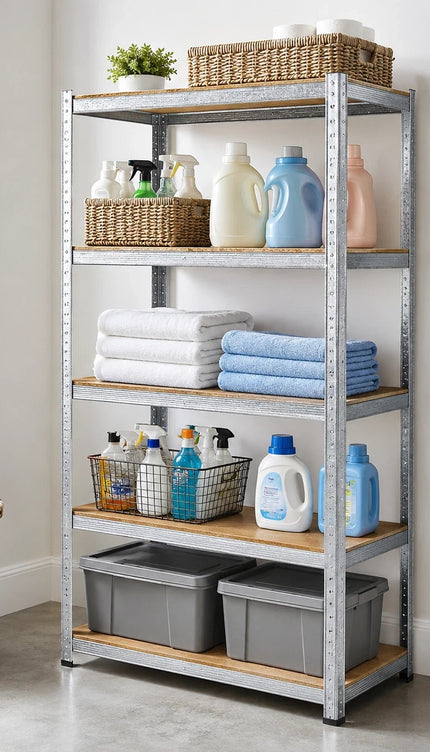 1x Heavy Duty 5 Tier Galvanised Steel Storage Rack Shelving Silver 180x90x40cm