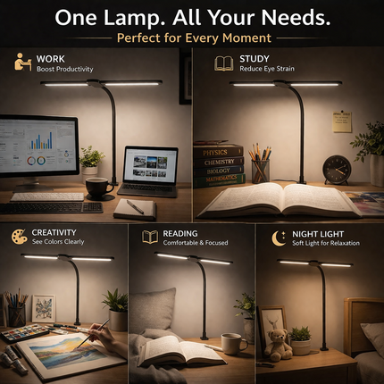 LED Desk Lamp with Clamp Double Dual Head Table Reading Craft Office Home Light