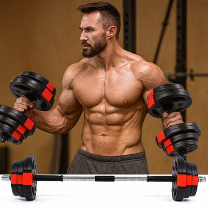 Dumbbell Set Adjustable 15KG Home Gym Fitness Training 3 Grip Weight Plates