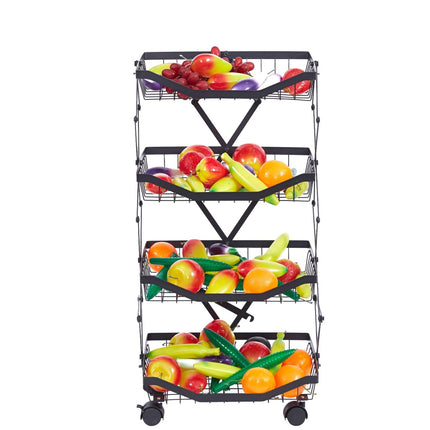4/5 Tier Folding Rolling Fruit & Vegetable Storage Trolley Kitchen Cart on Wheel