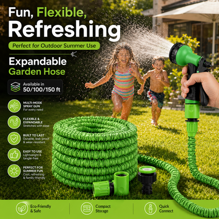 Garden Hose Pipe Spray Gun Expandable Flexible Anti Kink Lawn Patio 50/100/150ft