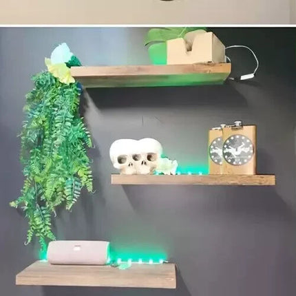 Floating Shelves Set of 3 Wall Mounted Paulownia Wood Storage Display Shelf Kit