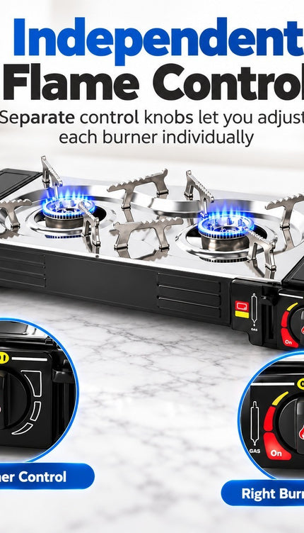 Portable Double Burner Butane Stove Outdoor Camping Cooker BBQ Easy Ignition