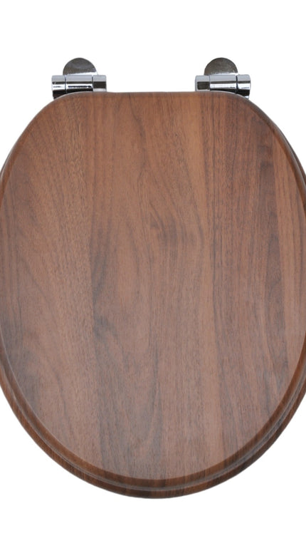 18'' Universal Wooden Toilet Seat Easy Fit Bathroom WC Seat with Fittings
