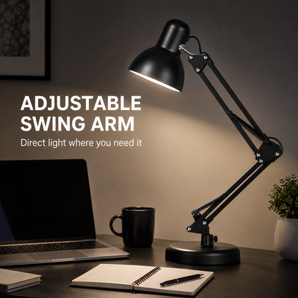 Adjustable Architect Desk Lamp E27 with Base & Clamp Metal Swing Arm Study Light