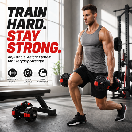 Dumbbell Set Adjustable 15KG Home Gym Fitness Training 3 Grip Weight Plates