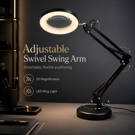 3X Magnifying Glass LED Desk Lamp Stepless Dimmable 3 Colour Swing Arm