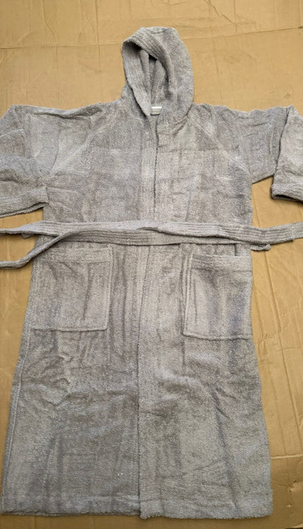 S/M Unisex Cotton Terry Bathrobe – Silver Grey