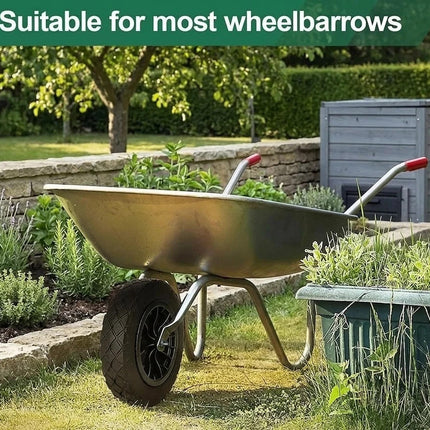 PU Wheelbarrow Wheel 14 inch 3.50-8 Puncture Proof Solid Heavy Duty Tyre Black