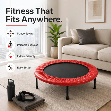 Mini Fitness Trampoline Red Portable Cardio Workout Exercise Rebounder 36 Inch