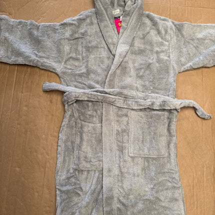 Large Silver Grey Unisex Cotton Terry Bathrobe Gown Soft Spa Robe Men Women