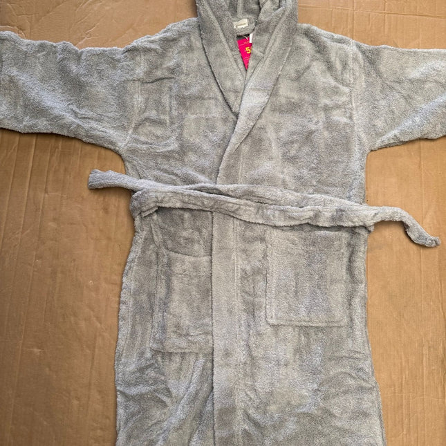 Large Silver Grey Unisex Cotton Terry Bathrobe Gown Soft Spa Robe Men Women