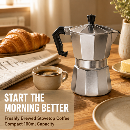 Moka Pot Stovetop Aluminium Italian Espresso Ground Coffee Latte Maker 100ml