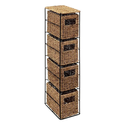4 Drawer Slim Bathroom Storage Unit Natural Cabinet with Boxes & Shelves