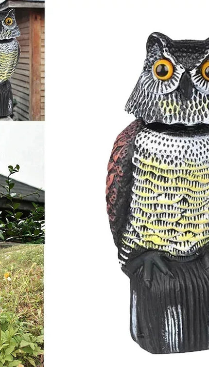 Large Decoy Owl Bird Deterrent with 360° Rotating Head Garden Outdoor Scarer