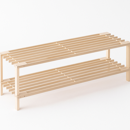 2 Tier Shoe Rack Organiser Natural Slatted Wood Footwear Stand Storage Shelf