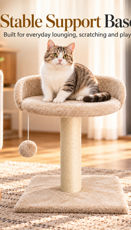 Compact Cat Tree 41cm Sisal Scratching Post Soft Plush Bed Hanging Ball Toy