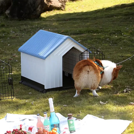 Plastic Dog House Durable Kennel Shelter Weatherproof Indoor Outdoor Pet Home