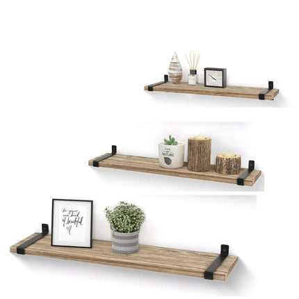 Floating Shelves Set of 3 Wall Mounted Paulownia Wood Storage Display Shelf Kit