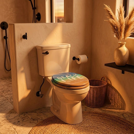 Universal Toilet Seat Beach Life Theme MDF Easy Fit Bathroom WC Seat 18 Inches