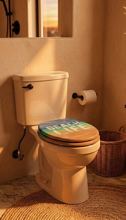 Universal Toilet Seat Beach Life Theme MDF Easy Fit Bathroom WC Seat 18 Inches