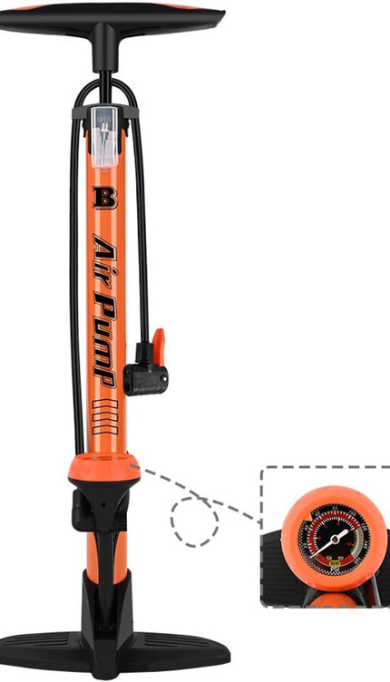 Bike Floor Pump 140 PSI with Gauge Bicycle Air Pump for Presta & Schrader Valves