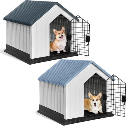 Plastic Dog House Durable Kennel Shelter Weatherproof Indoor Outdoor Pet Home