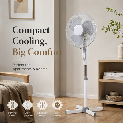 16” Fan Pedestal Oscillating Adjustable Height 3 Speed Powerful Airflow