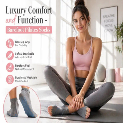 Open Toe Yoga Socks Light Grey Balance Comfort & Non Slip Grip Exercise Socks