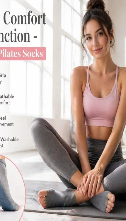 Open Toe Yoga Socks Light Grey Balance Comfort & Non Slip Grip Exercise Socks