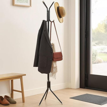 Black Coat Stand Garment Rack Metal Jacket Umbrella Hanger Standing 12 Hook Rack
