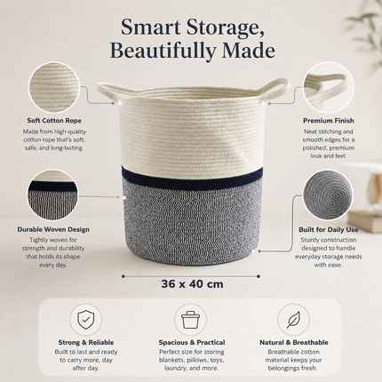 Basket Cotton Rope XL Laundry Clothes Toy Storage Washing Organizer Hamper