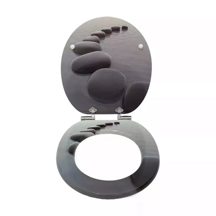 18” Universal Bathroom Toilet Seat – Pebbles Black Novelty WC Seat with Fittings