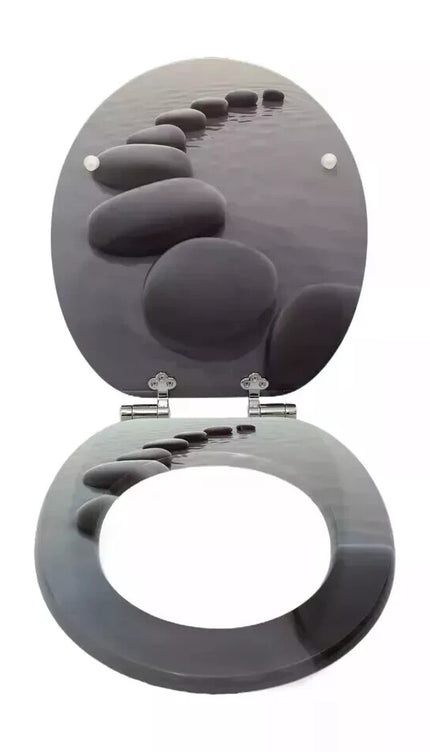 18” Universal Bathroom Toilet Seat – Pebbles Black Novelty WC Seat with Fittings