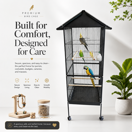 Large Bird Cage With Stand Metal Parrots Macaw Cockatiel Budgie Canary Enclosure