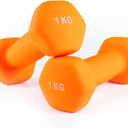 1kg x 2 Neoprene Dumbbells – Iron Hand Weights for Fitness Training (Orange)