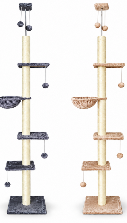 Floor to Ceiling Cat Tree 252cm Multi Level Sisal Scratching Post Hammock Toy