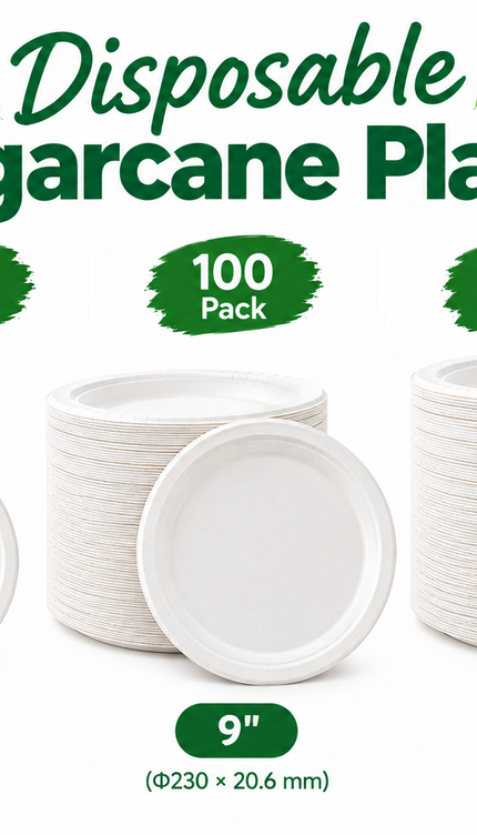 Disposable Paper Plates White Biodegradable Sugarcane Plates Party BBQ Picnic
