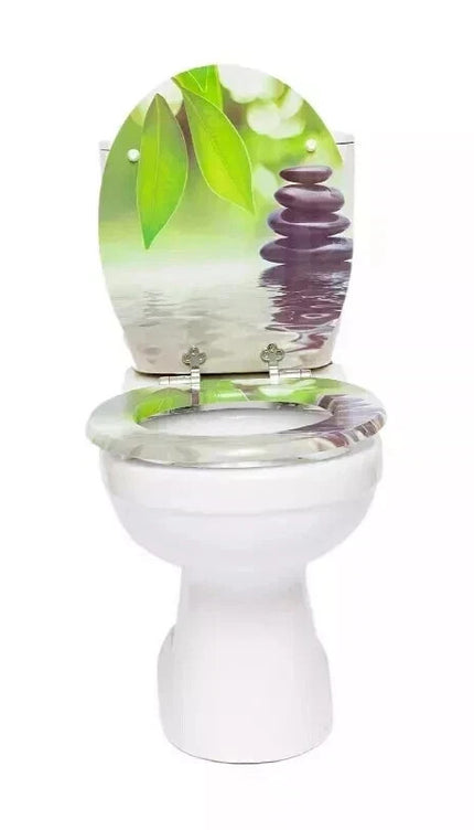 Universal Toilet Seat With Fitting Pebbles & Water Plants Novelty WC Seat 18"