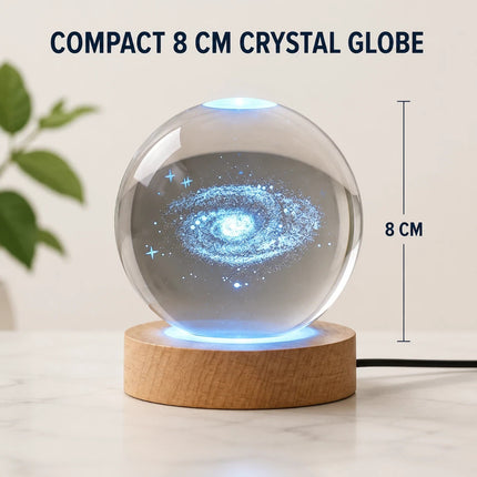 Galaxy Crystal Ball Night Light 8cm 3D Engraved - Wooden Base Warm White + RGB