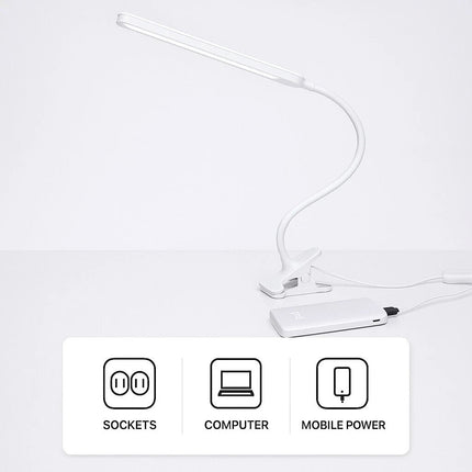 Clip On LED Desk Lamp Silver USB Powered Flexible Adjustable Clamp Reading Light