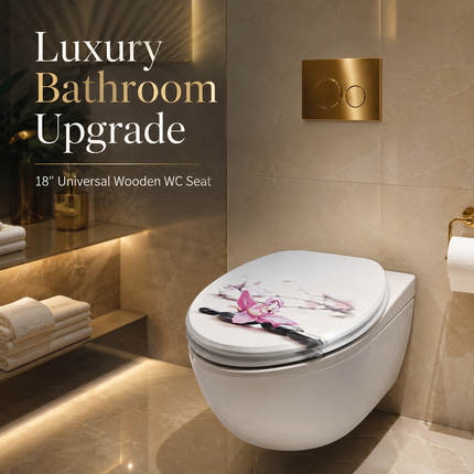 Universal Toilet Seat Wooden Orchid Design Bathroom WC Seat with Fittings 18''